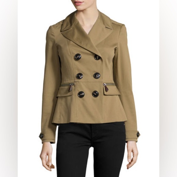 Burberry Brit Tiberton Double-Breasted Pleated-Back Short Jacket size 4 - Picture 1 of 7